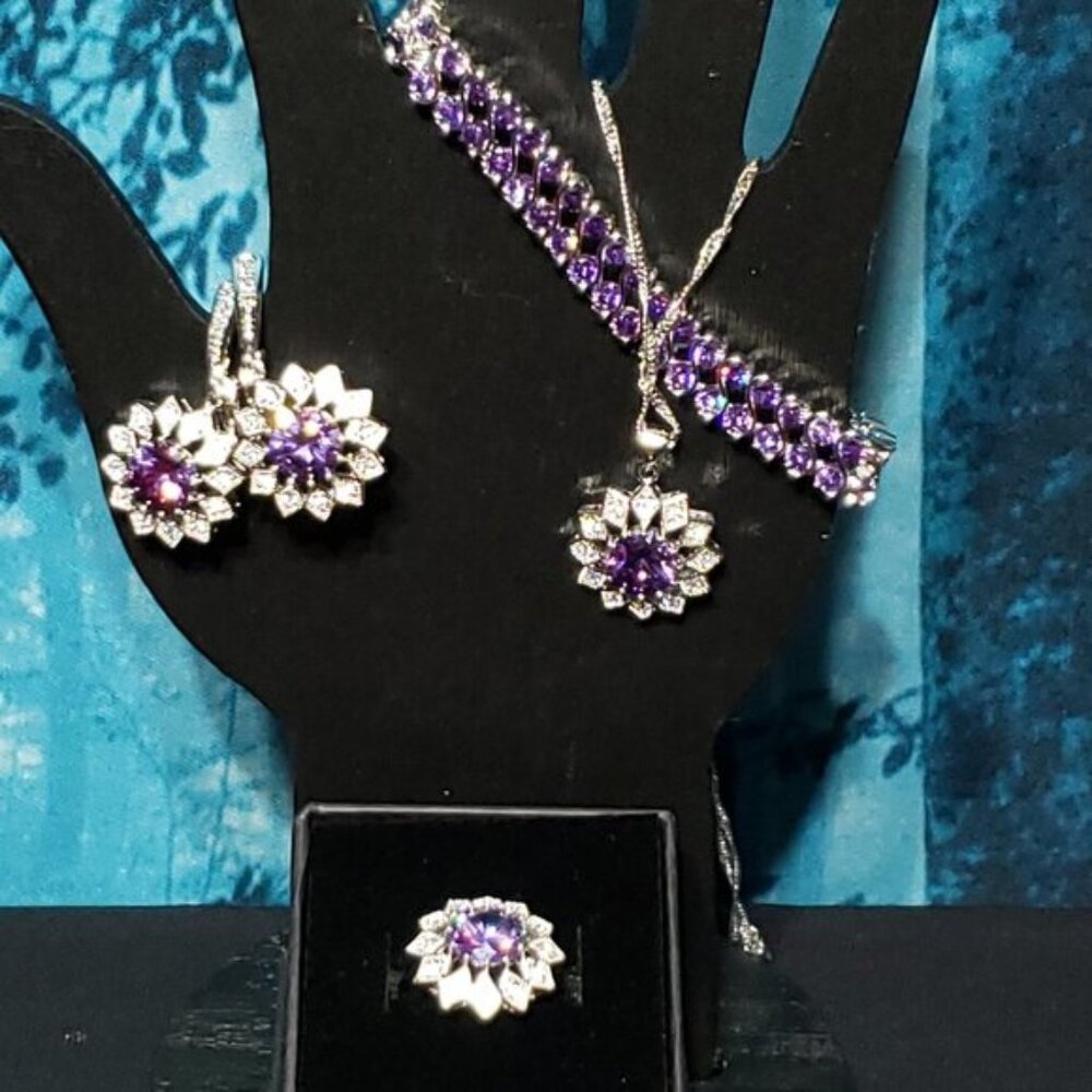 925 Amethyst Zircon Necklace, Bracelet Earrings & Ring!
